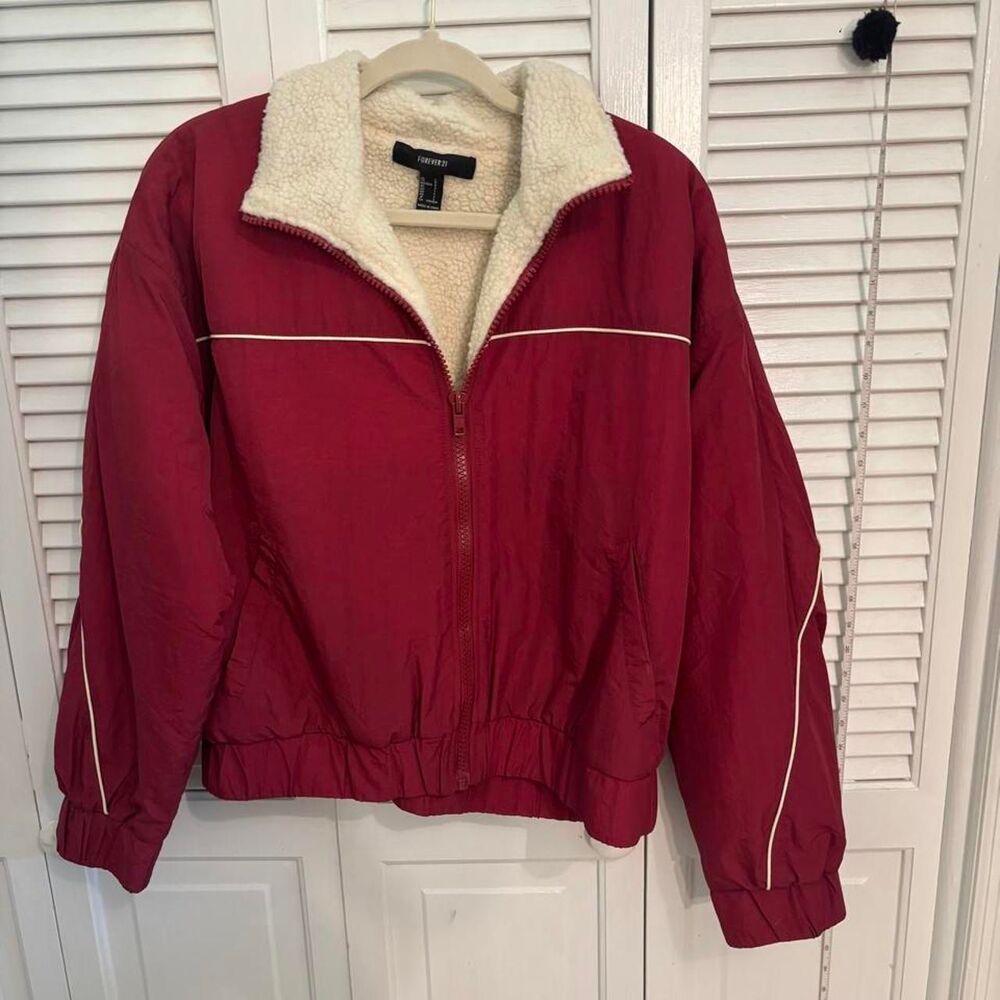 Forever-21 Women's Burgundy and White Jacket